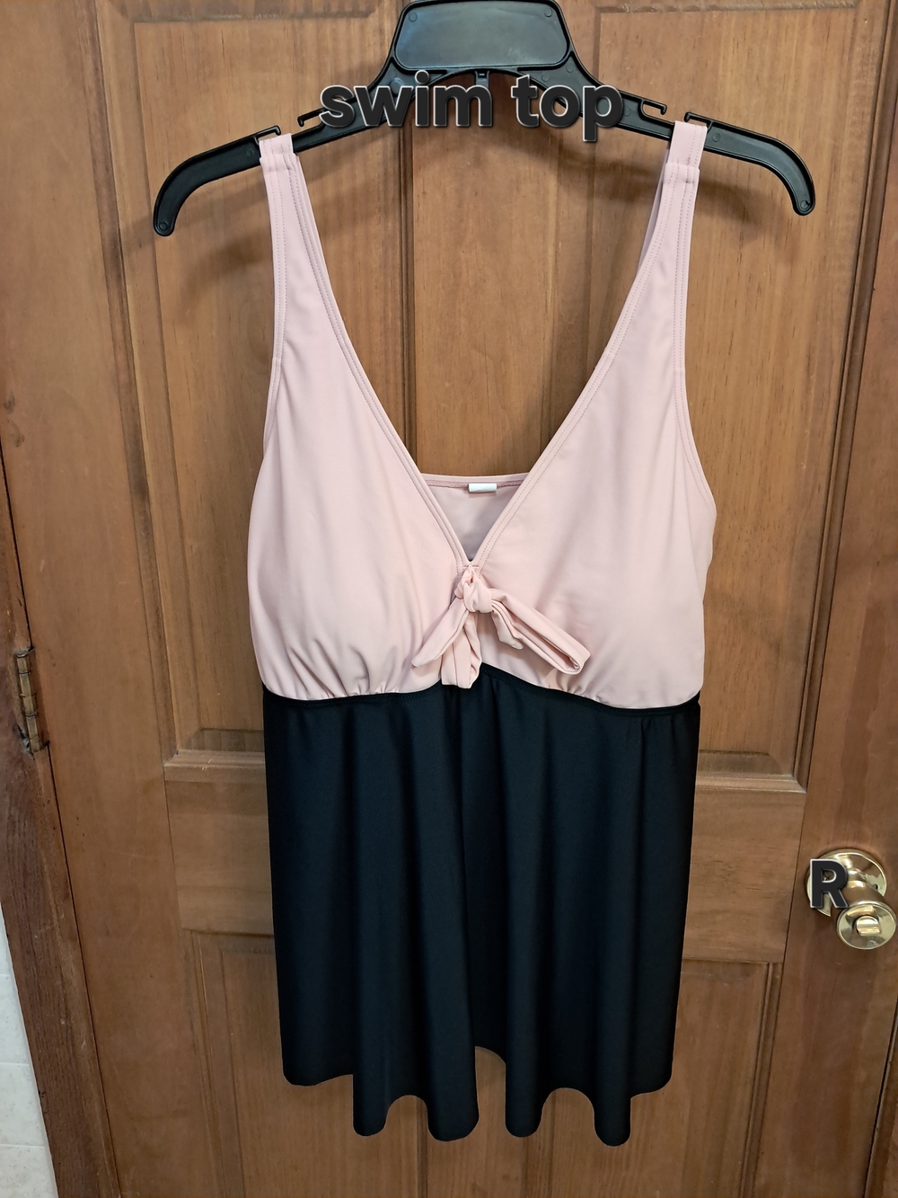 Two-Tone Pink and Black Swim Top with V-Neck Tie
